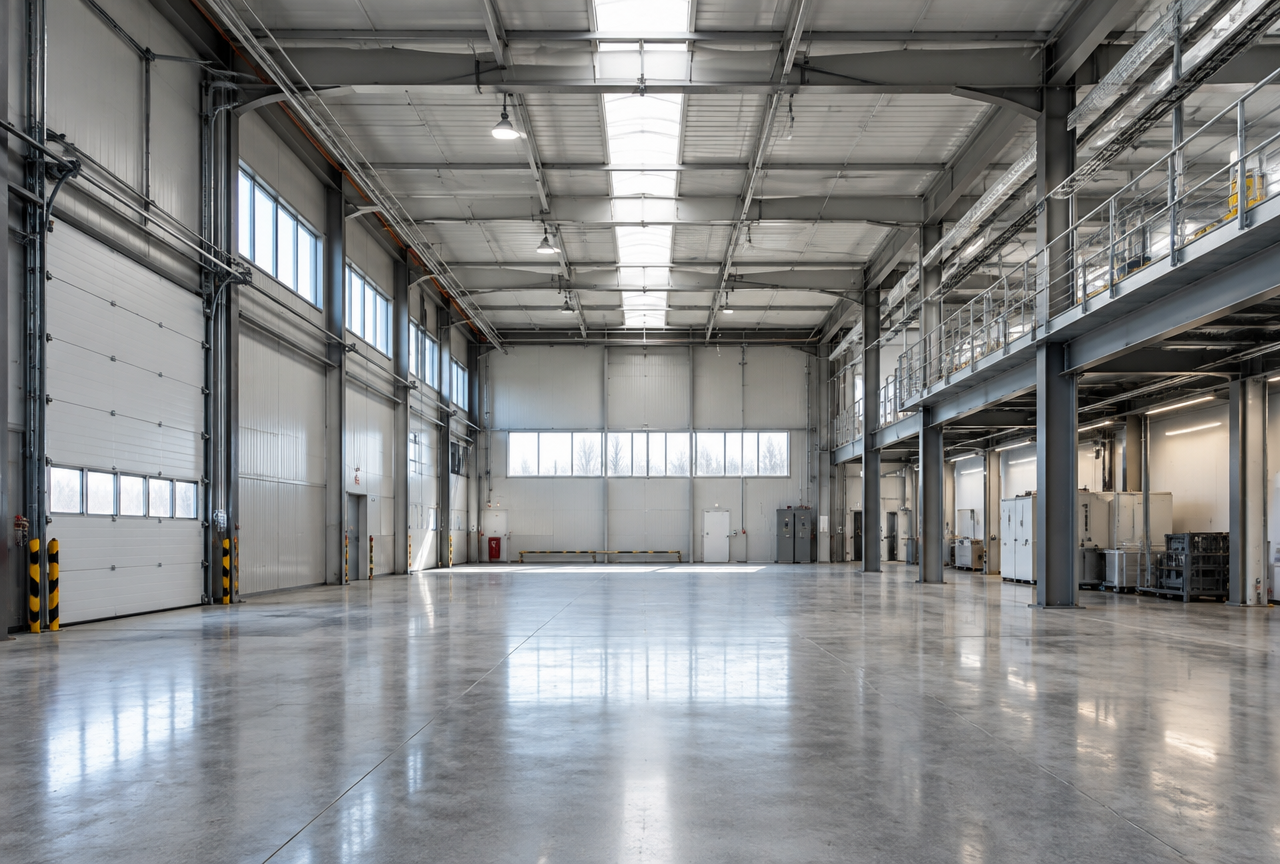 Moderne Industriehalle mit sauberem und gepflegtem Boden